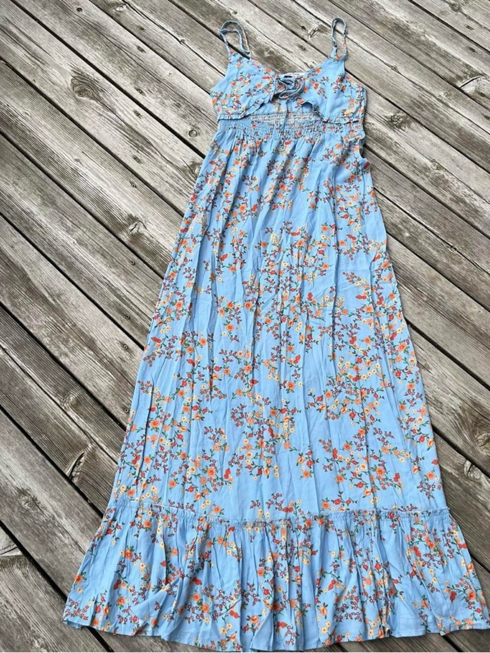 Velvet Torch light blue + multi floral cutout maxi dress